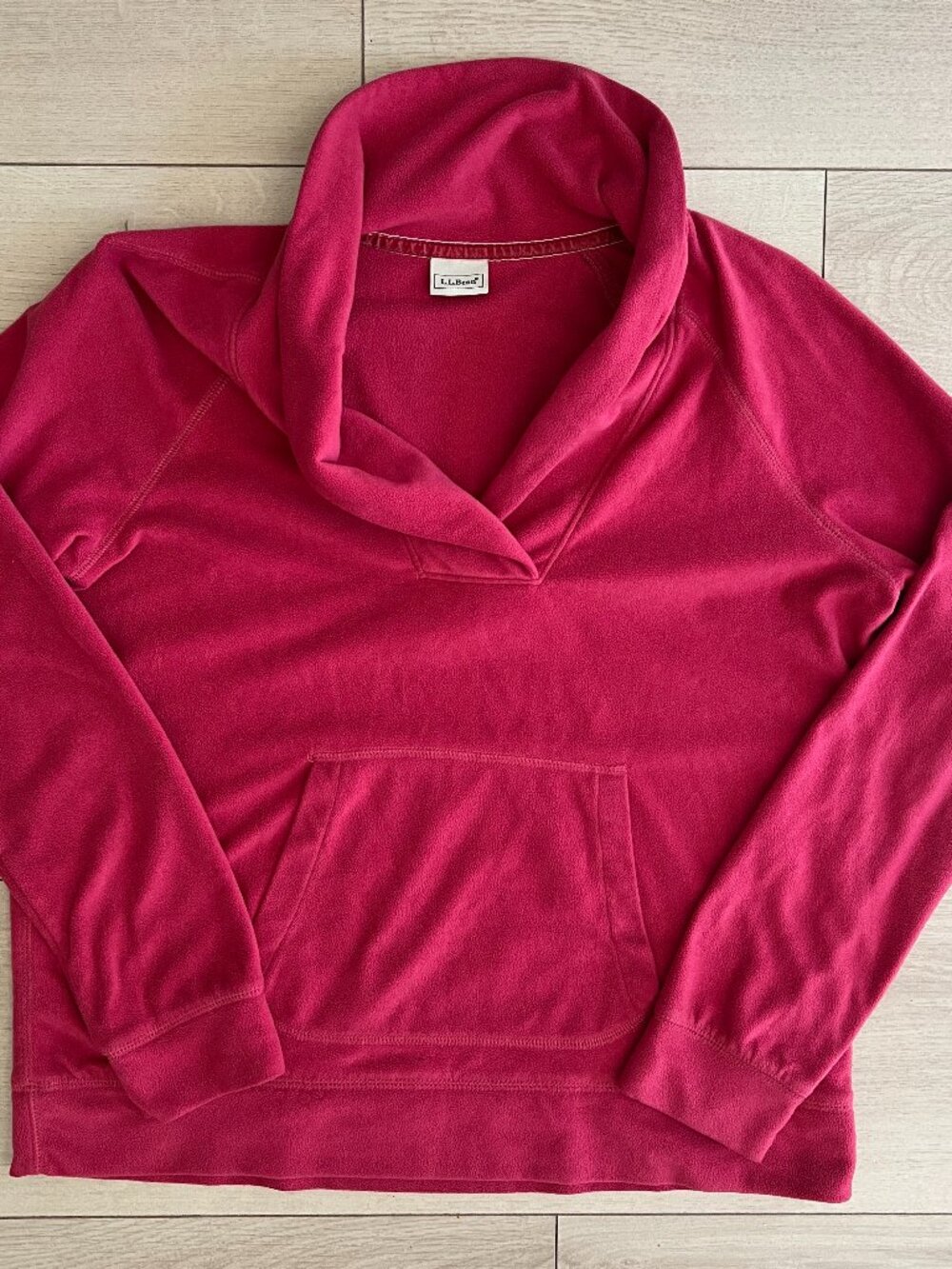 LL Bean Womens Size Small Petite Pullover Fleece V Cowl‎ Neck Kanga Pocket Red